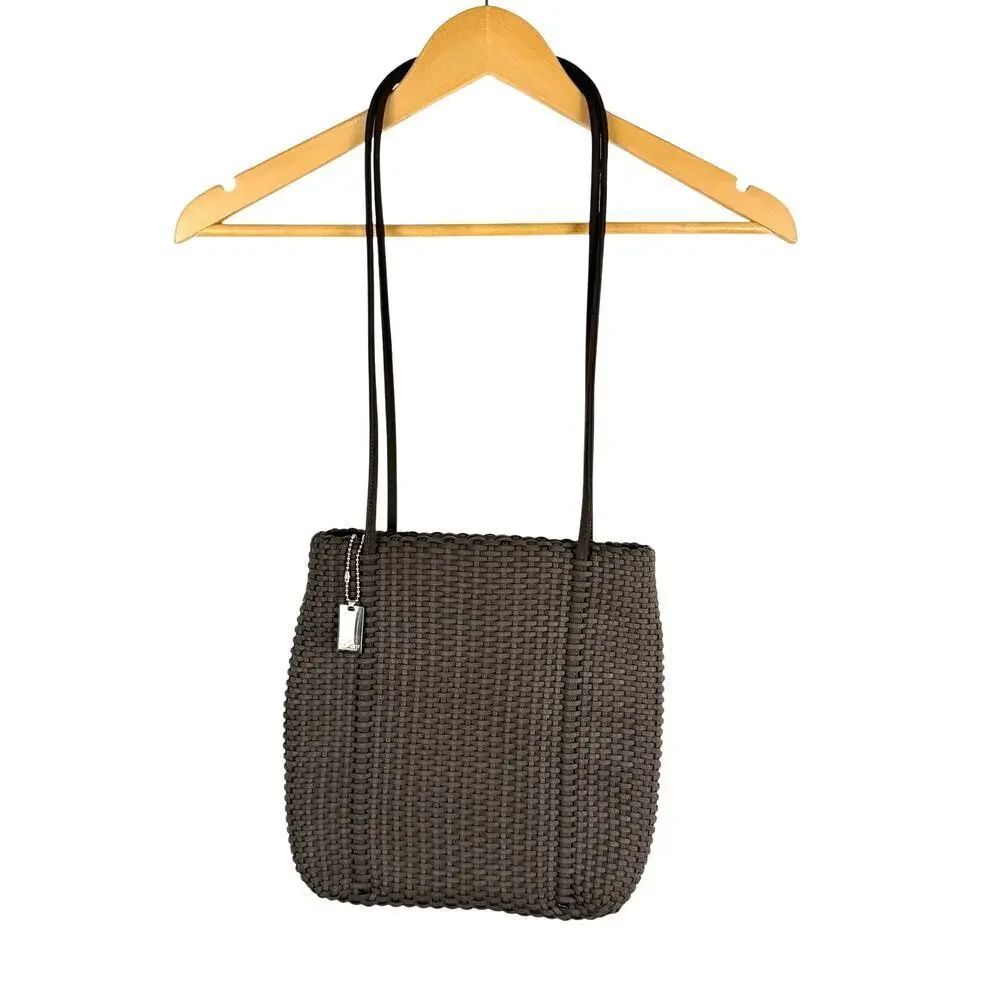 Nine West Chocolate Brown Woven Shoulder Bag Purse Y2K Square Zip Closure
